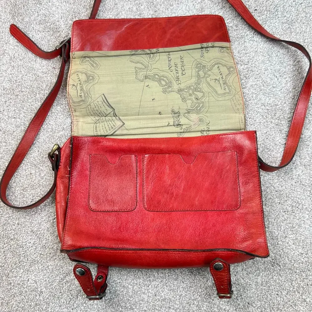 Vintage Red Genuine Leather Classic Cross-Body Messenger Bag Purse